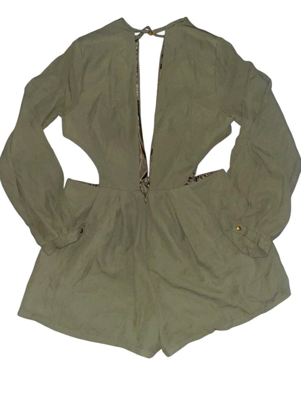 Olive Cutout Long-Sleeve Romper